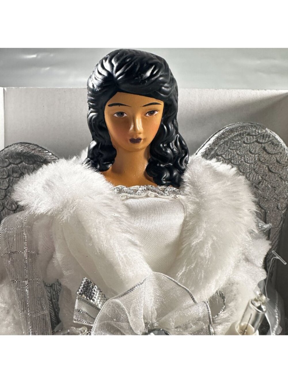 Ashland Christmas Angel Lighted Tree Topper Silver Wings White Gown Cord - Picture 4 of 16